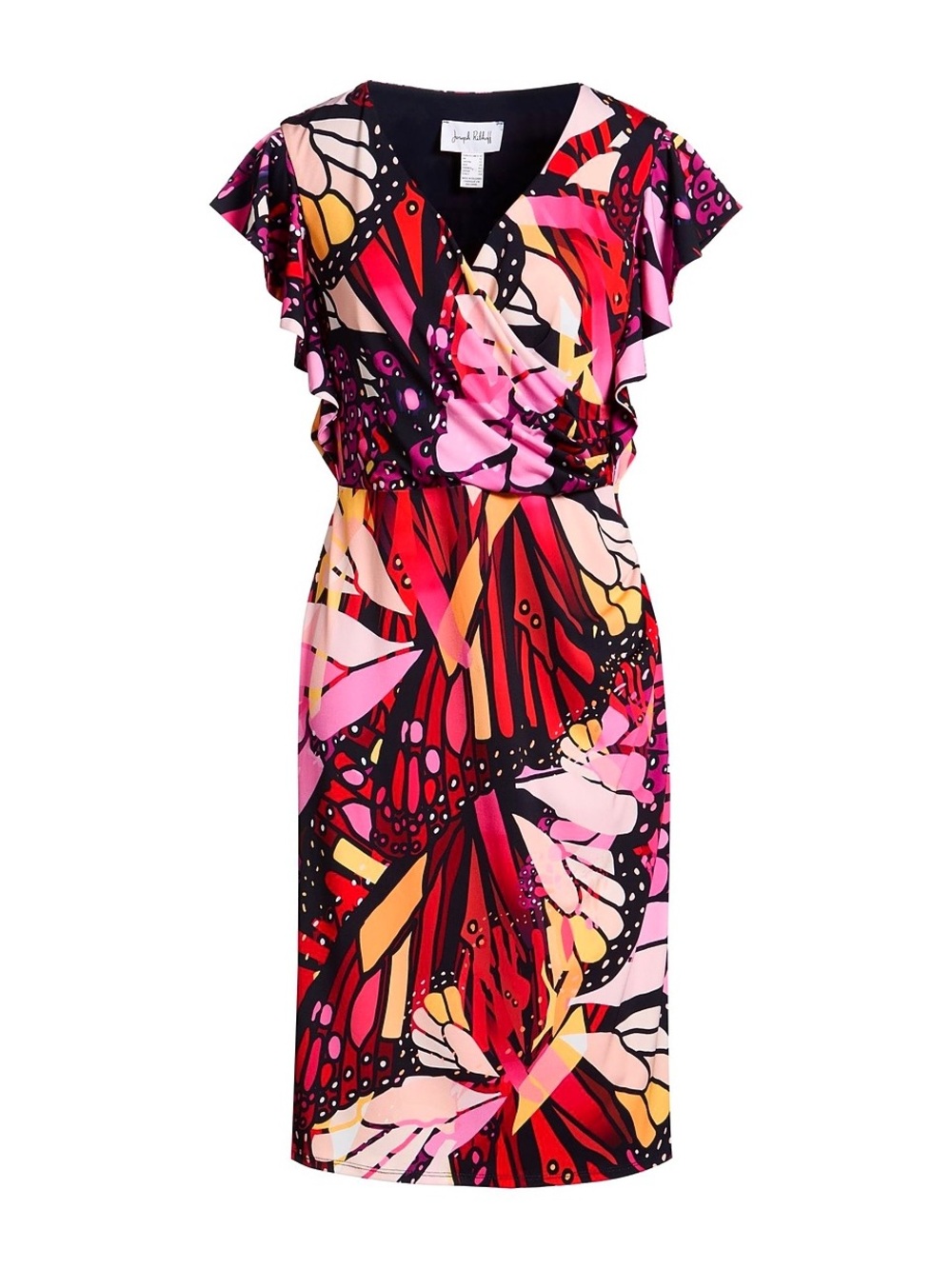 JOSEPH RIBKOFF Vibrant Butterfly Abstract V-neck Sheath Dress Style 232108